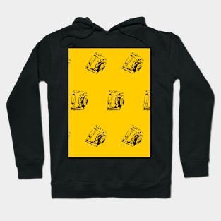 Black intricate fragments on a yellow surface. Hoodie